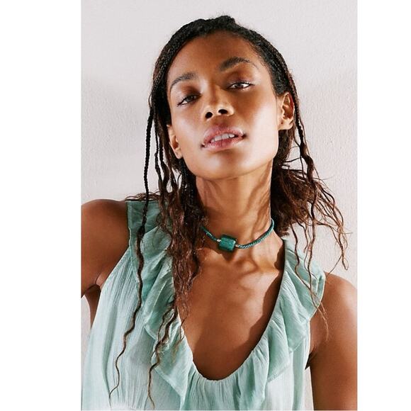 Free People Sunshine Express Choker Teal NWT Glass Bohemian Necklace Layering - Picture 6 of 11